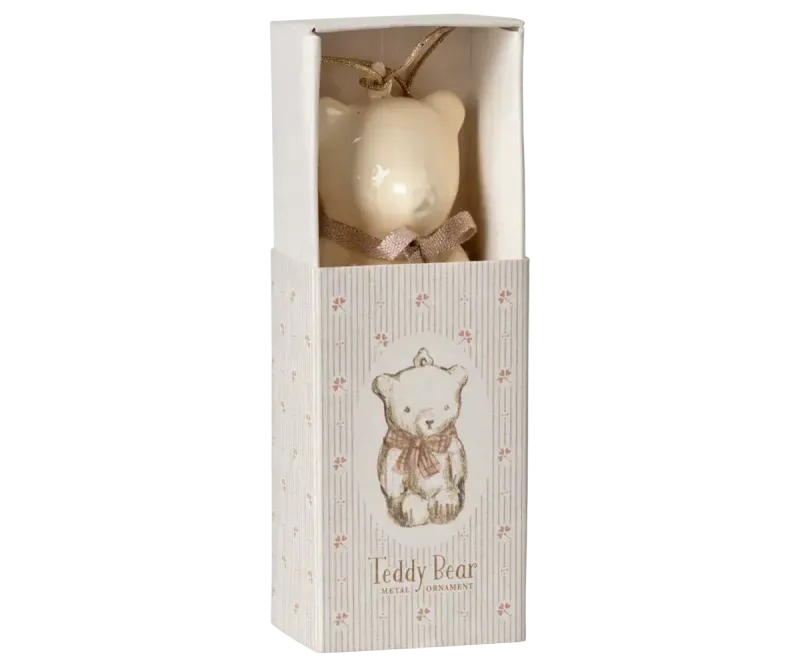 Maileg Metal ornament, Teddy bear - Off white/Rose