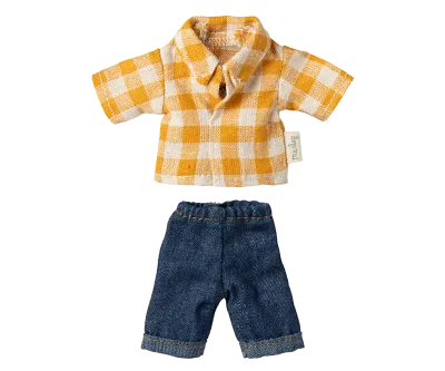 Maileg Yellow checked shirt and pants, Dad mouse