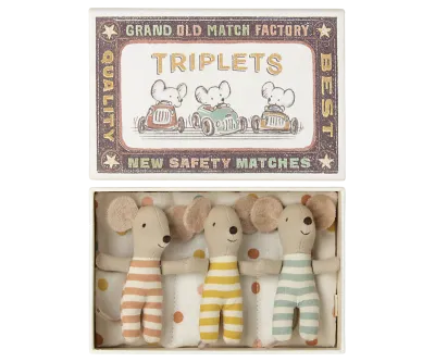 Maileg Baby Mice Triplets Matchbox Polka Dots
