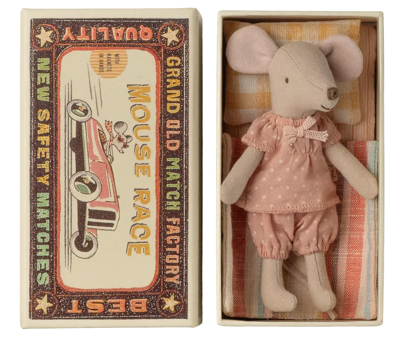 Maileg Big sister mouse in matchbox - Pink w/white Dots