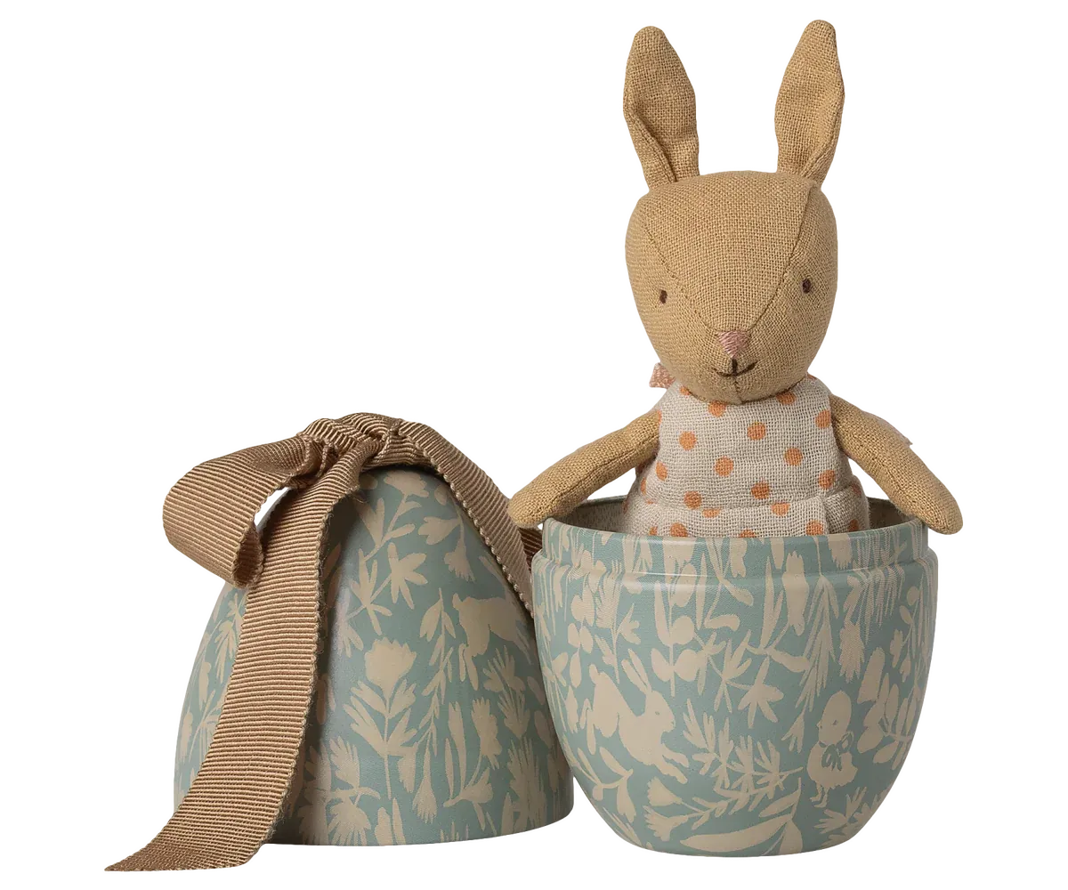 Maileg Easter egg with micro rabbit, Small -Dusty blue