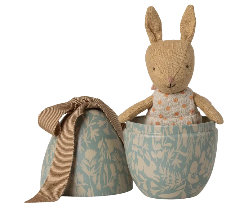 Maileg Easter egg with micro rabbit, Small -Dusty blue
