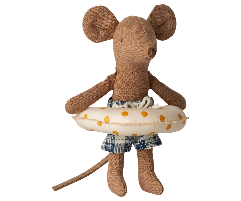 Maileg  Beach mouse with float, Little brother - Yellow Dots 