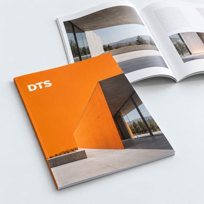 Perfect-bound brochures with 40 inside pages and a separate cover