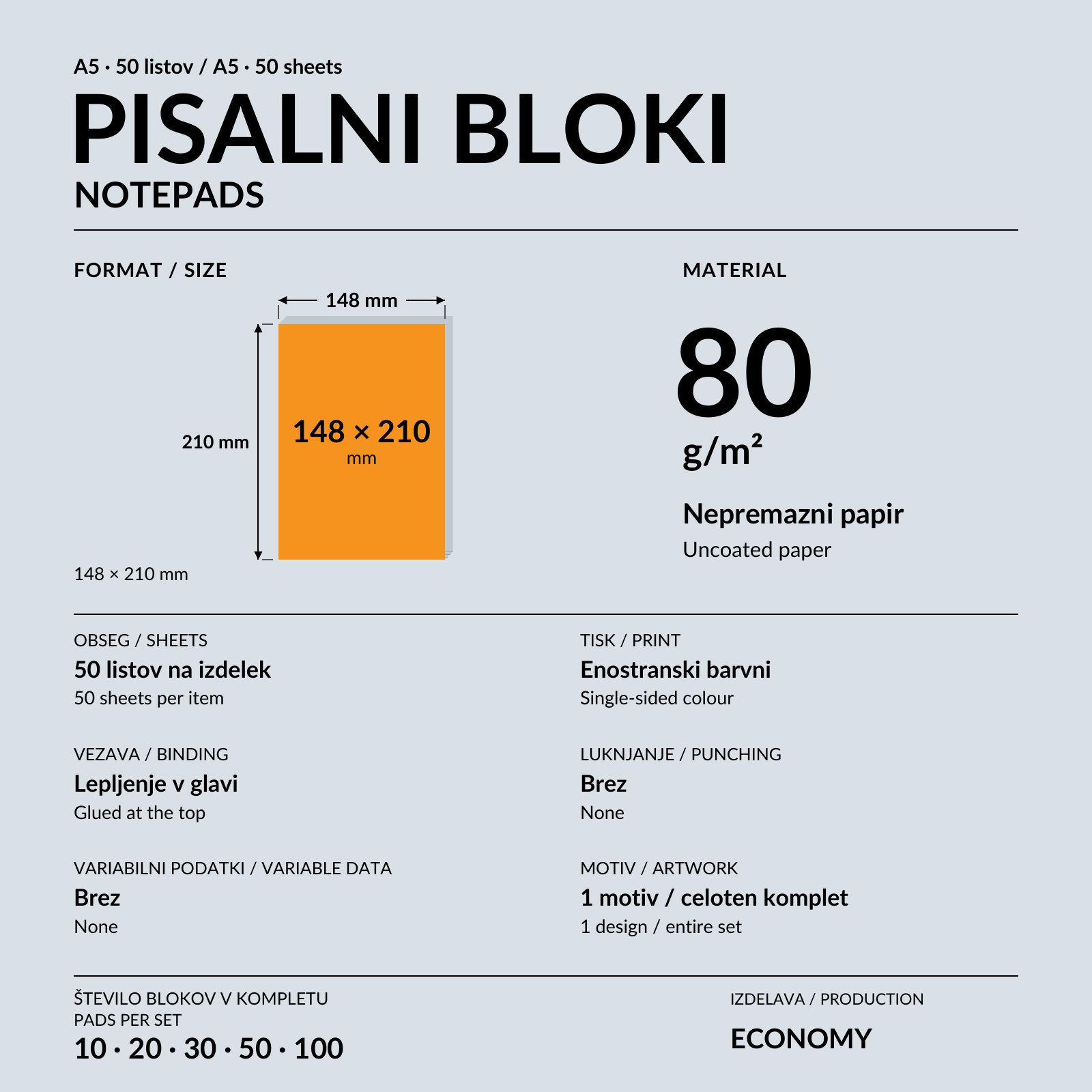 Pisanje v lepljen pisalni blok A5 z oranžno-črno glavo na oranžni mizi.