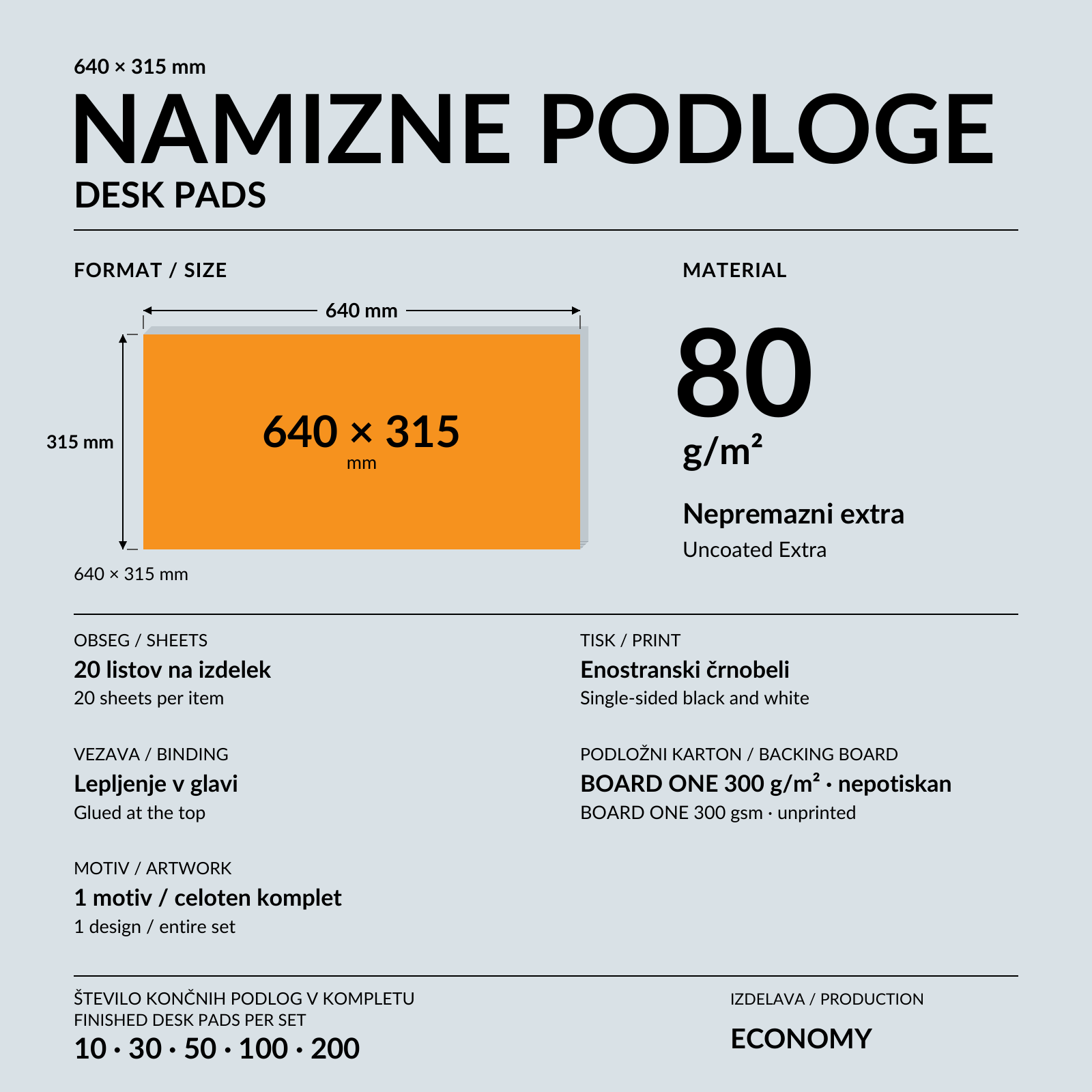 Črnobela papirna namizna podloga med pisanjem na oranžni mizi.