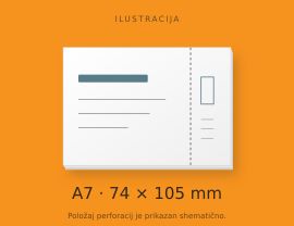 A7 Ticket 74 × 105 mm Schematic illustration of an A7 74 × 105 mm ticket with one perforation. The perforation position is illustrative.