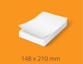 Dopisni list A5 Shematski prikaz dopisnega lista A5 na nepremaznem papirju 80 g/m² z barvnim enostranskim tiskom.