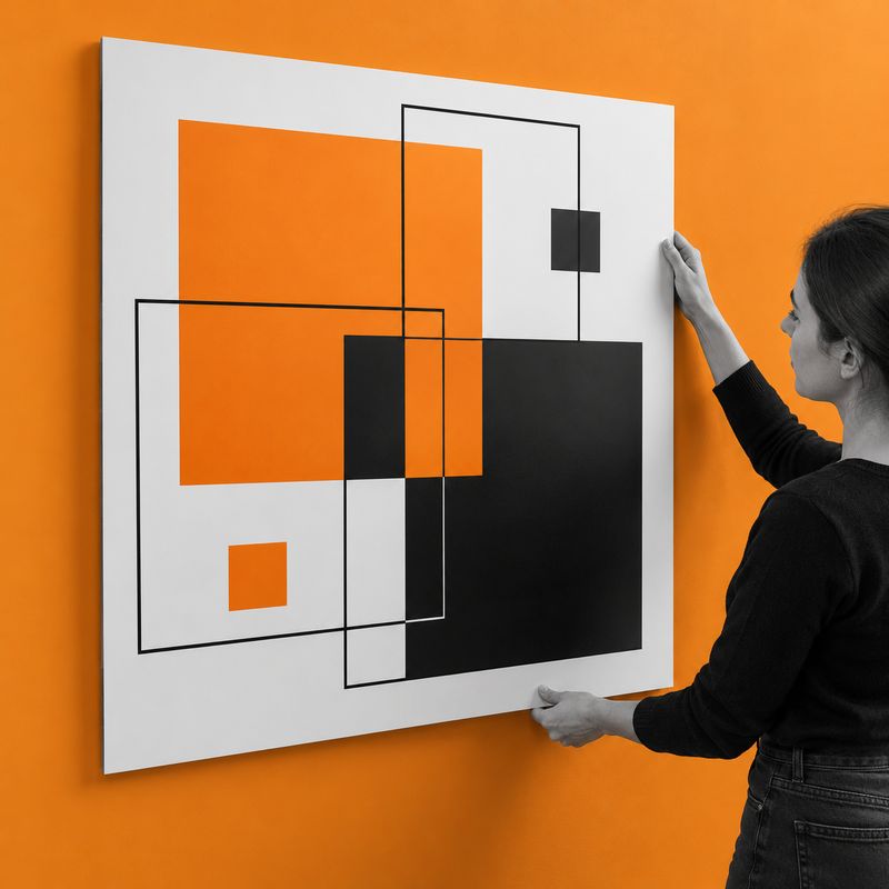 Tisk na plošče Combond 100 × 100 cm – 2 mm Oseba predstavlja potiskano ploščo Combond 100 × 100 cm z vidnim tankim robom.
