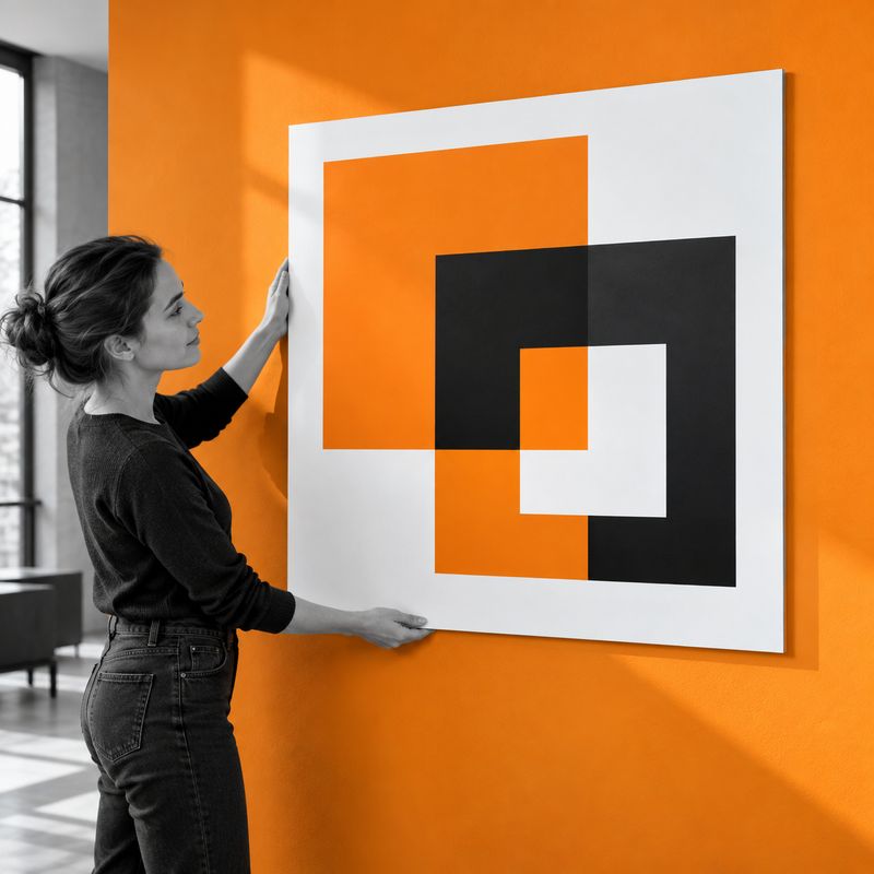 Tisk na plošče Combond 100 × 100 cm – 3 mm Oseba predstavlja potiskano ploščo Combond 100 × 100 cm z vidnim tankim robom.