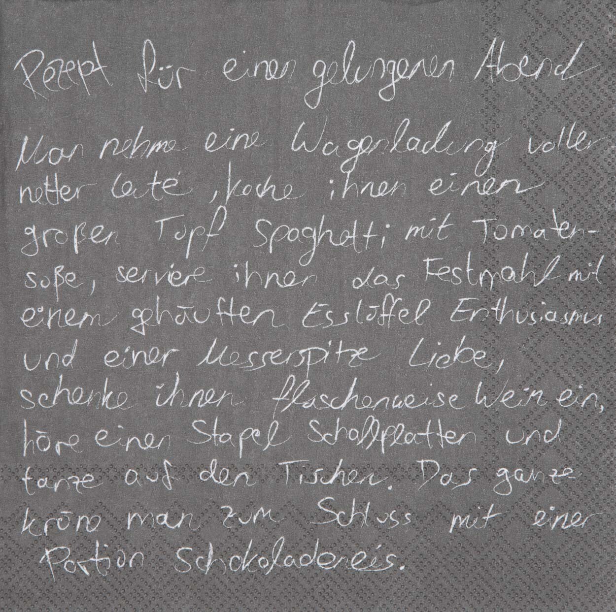 Räder Serviette "Rezept für einen gelungenen Abend "