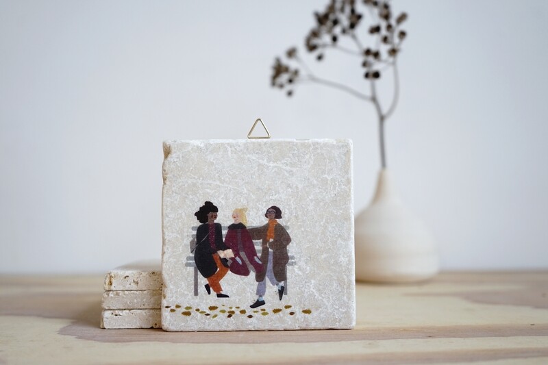 evimstore | Printed Natural Stone Tile - Women on Bench evimstore | Printed Natural Stone Tile - Women on Bench