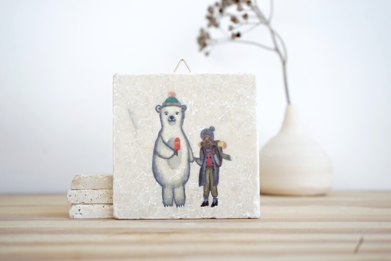 evimstore | Printed Natural Stone Tile - Polar bear with wanderer evimstore | Printed Natural Stone Tile - Polar bear with wanderer