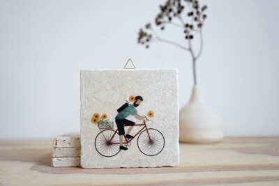 evimstore | Printed Natural Stone Tile - Cyclist with flowers (man)