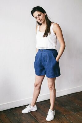 Olá Lindeza | Natural linen short - Indigo blue Olá Lindeza | Natural linen short - Indigo blue