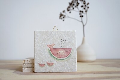 evimstore | Printed Natural Stone Tile - Melon Whale Family