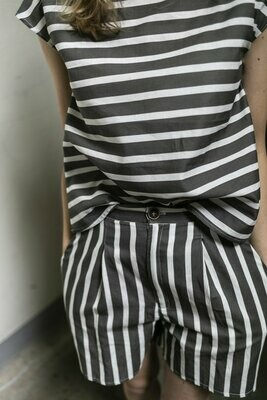 Olá Lindeza | Striped Shorts cotton linen - grey/white (last units)