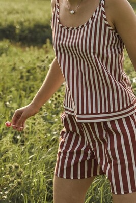Olá Lindeza | Top maroon/white - cotton & linen Olá Lindeza | Top maroon/white - cotton & linen