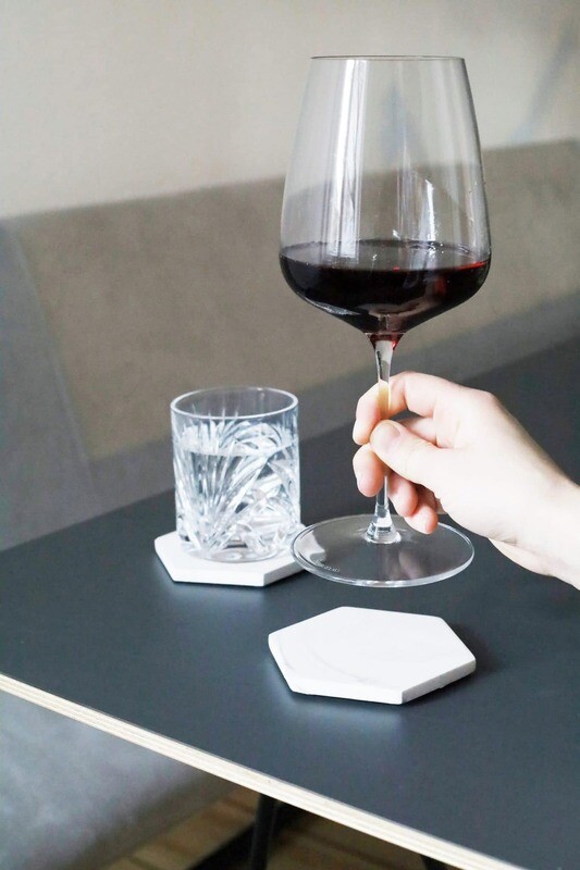 House Raccoon | Handcrafted Drink Coasters (set of 4) - White Marble
