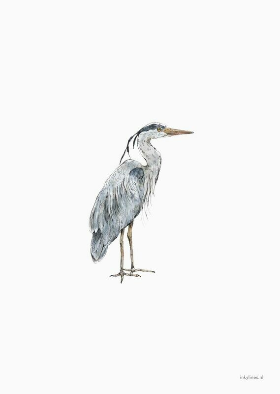 Inkylines | Heron - A6 (postcard) with or without wooden frame Inkylines | Heron - A6 (postcard) with or without wooden frame