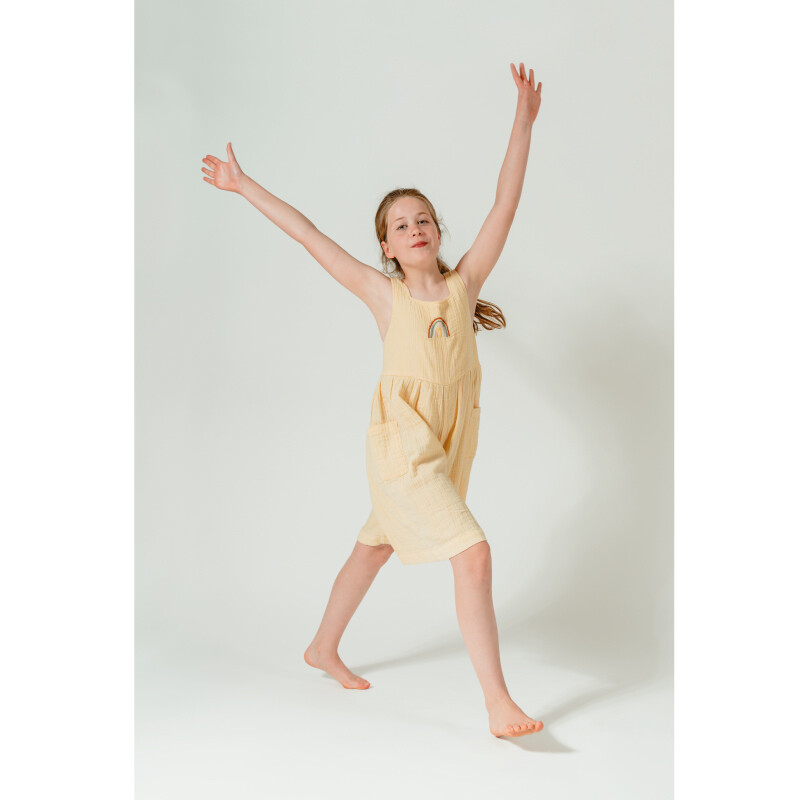 Selva Sauvage | LAST ONE in 4 yrs / 104 - Rainbow Jumpsuit Eleonor soft yellow - organic cotton (also available in soft yellow)