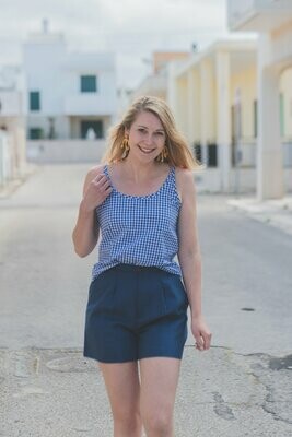 Olá Lindeza | Linen top - blue checkered (last pieces)