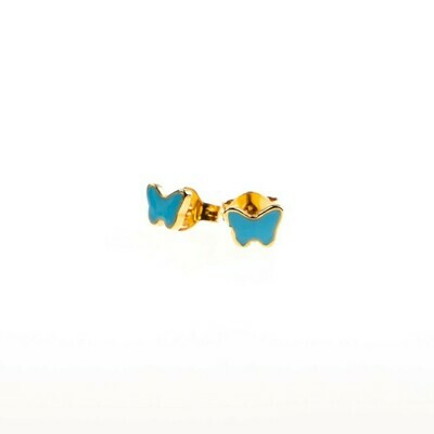 Selva Sauvage | Golden earstuds butterflies baltic blue - 14k Gold Plated Sterling Silver (a pair or a single)