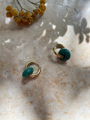 Olá Lindeza  | Gold Stone Hoops 2cm - Green Jade 