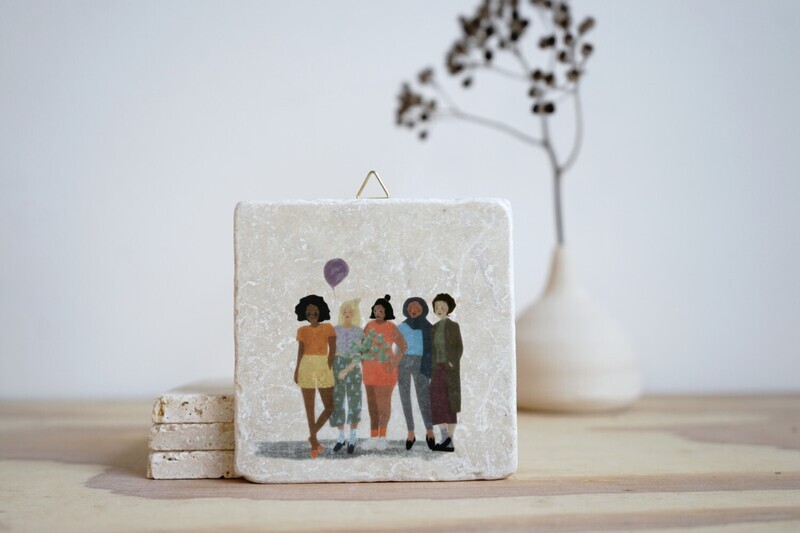 evimstore | Printed Natural Stone Tile - Women with Balloon evimstore | Printed Natural Stone Tile - Women with Balloon