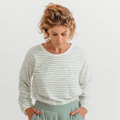 Selva Sauvage | LAST ONE in L - Longsleeve Shirt - Green stripes - organic cotton Selva Sauvage | LAST ONE in L - Longsleeve Shirt - Green stripes - organic cotton