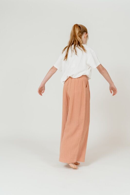 Selva Sauvage | LAST ONE in 8 yrs/128 - Long pants rust orange with elastic waits - GOTS organic cotton double gauze