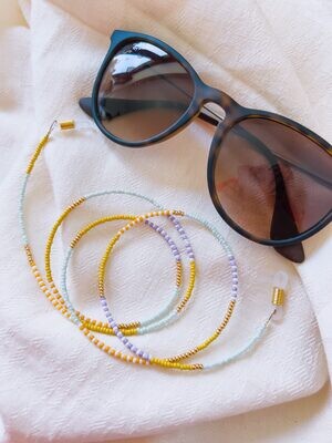 Isa & Roza | (Sun)glass chain with little ocher yellow, lilac, mint and gold pearls 