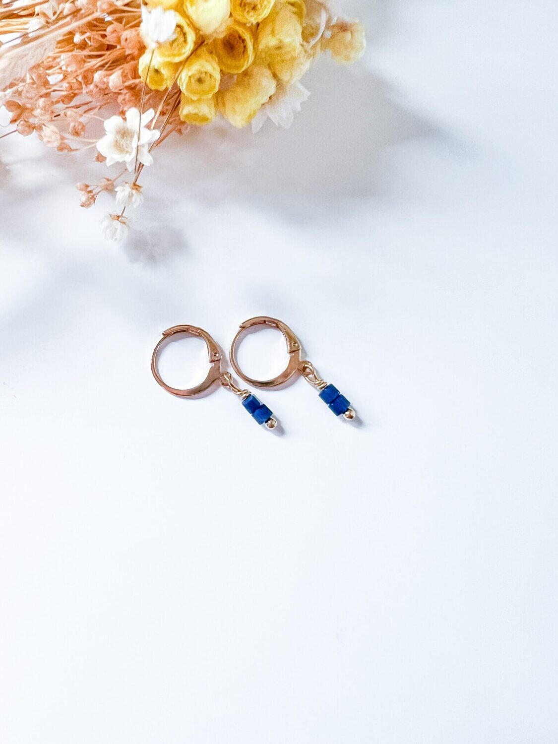Isa & Roza | Gold mini hoops with natural blue stones