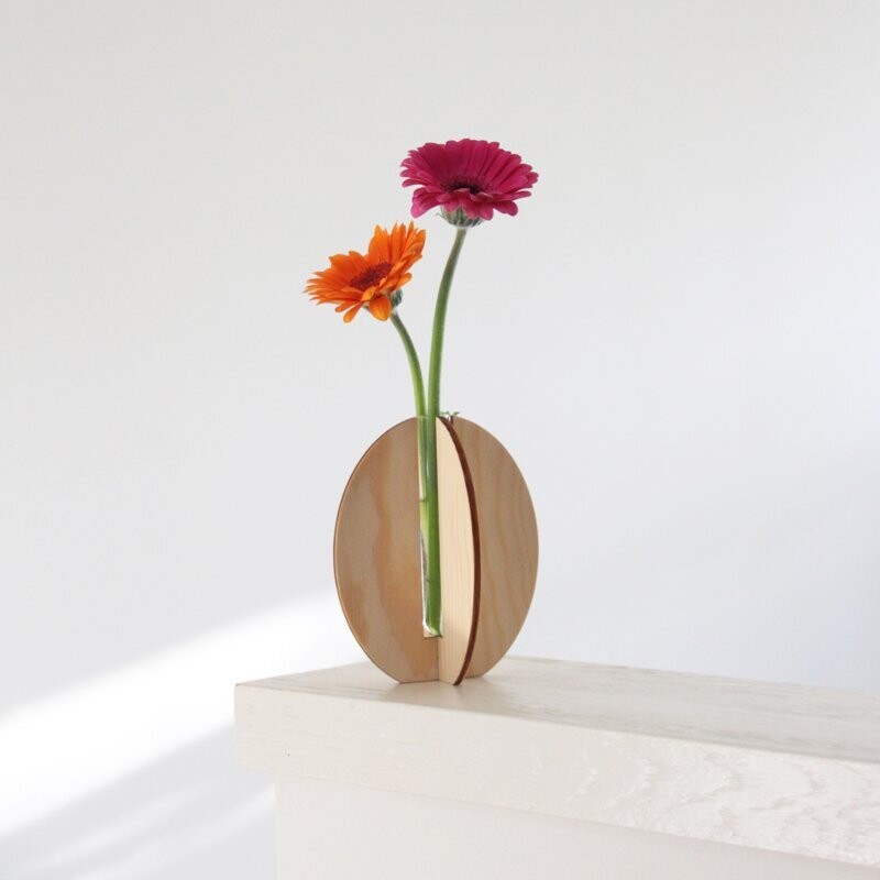 Aiymes | Small Round Vase - Wood with glass vase inside - 12cm