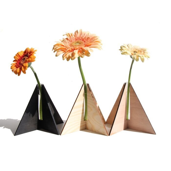 Aiymes | Small Triangle Vase - Wood with glass vase inside - 16cm