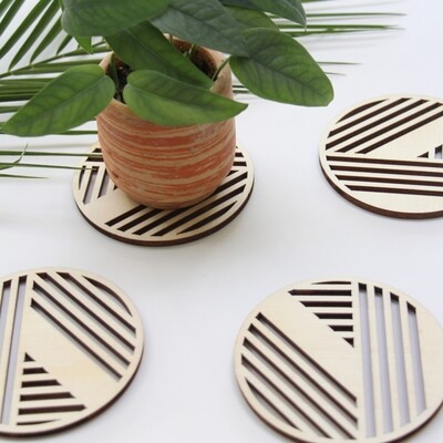 Aiymes | Set of 4 wood design coasters 9cm - Poplar wood