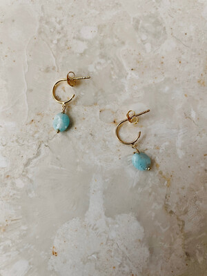 Olá Lindeza  | Gold mini hoops Amazonite Stones - 14k gold-plated 925 Sterling Silver