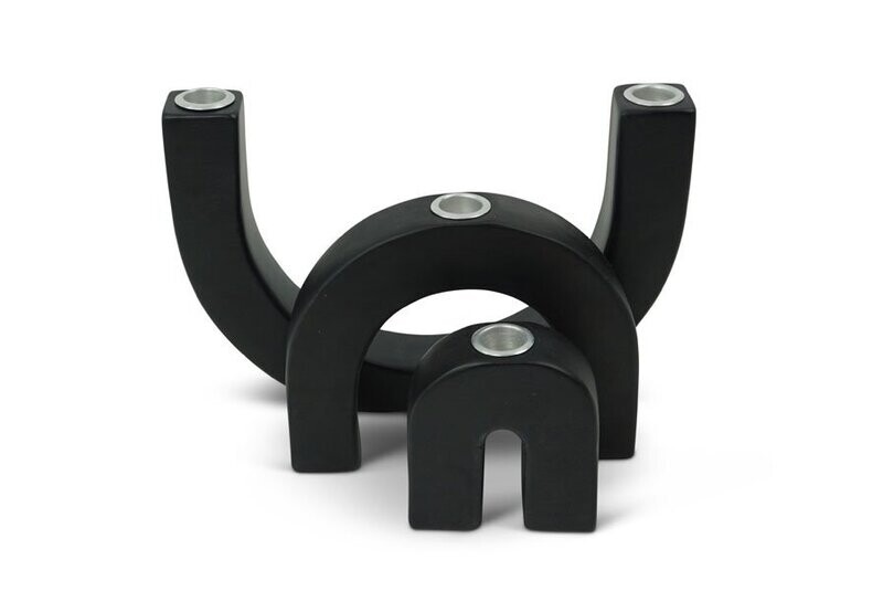 Kinta | Wooden candle holders different shapes - Black - a single or set of 3