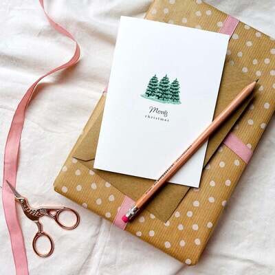 Pink Cloud Studio | Double folding card with envelope or mini card/gift tag - Pine forest
