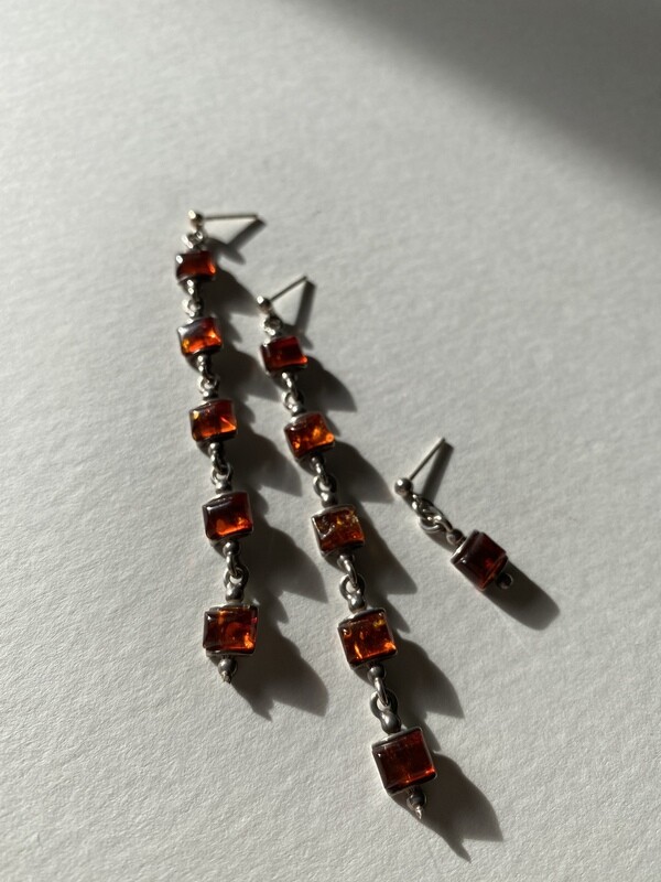 evankrumah | Silver earrings with Amber gemstones - 925 sterling silver