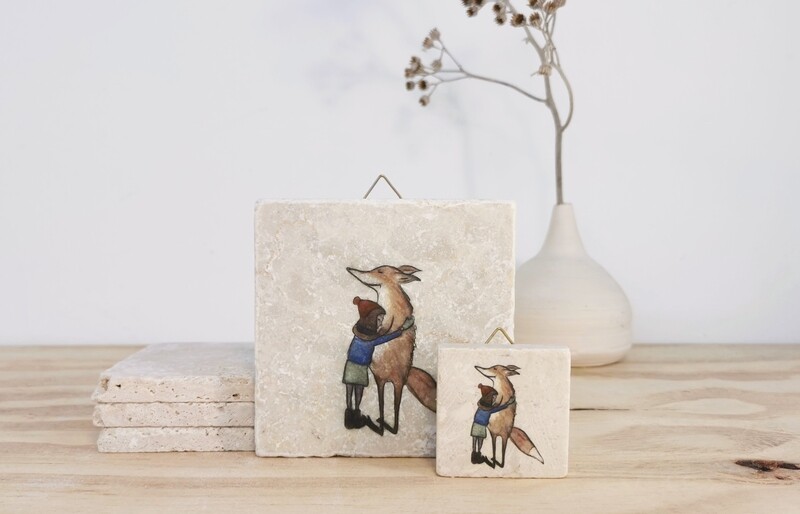 evimstore | Printed Natural Stone Tile - Fox hug - Available in two different formats