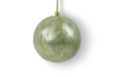 Kinta | Christmas ball Capiz pulp 6cm - celadon green with gold stripes - strong not easy to break