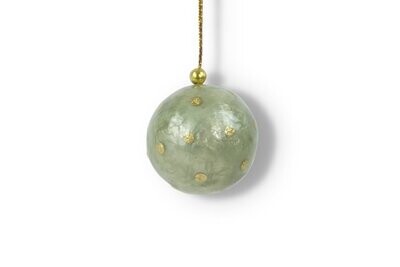 Kinta | Small Christmas ball 3cm Capiz pulp - celadon green with gold dots - strong not easy to break