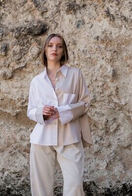 Benedita | Bia Shirt cotton and lyocell - Cream white and sand - oversized fit