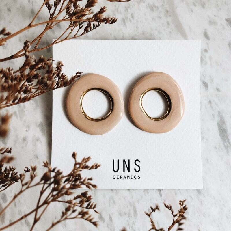 UNS ceramics | Lily Rose Ceramic Earrings - Soft pink & gold UNS ceramics | Lily Rose Ceramic Earrings - Soft pink & gold