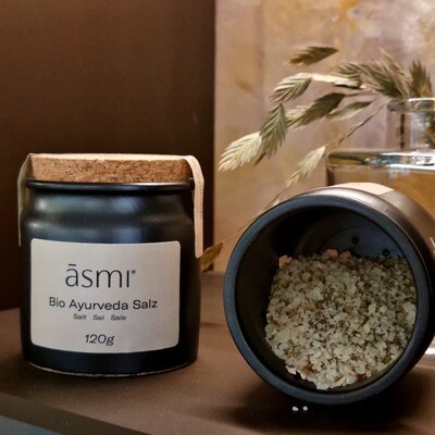 Asmi Ayurvedic Salt - from Italy with organic Ayurvedic herbs - clay pot made in Germany