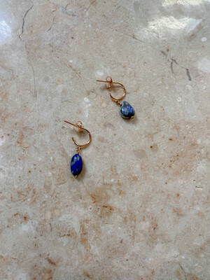 Olá Lindeza | Gold mini hoops Lapis lazuli Stones - 24k gold-plated 925 Sterling Silver