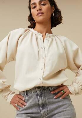 By-Bar | Sofie blouse cotton & linen - Chalk - made in Portugal