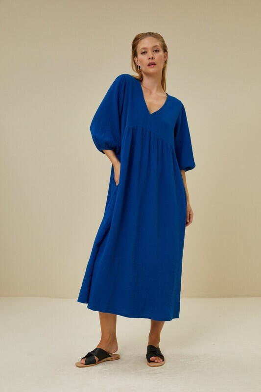 By-Bar | LAST TWO in XS & M - Doppia dress blue wave - 100% soft waffle cotton - made in Italy By-Bar | LAST TWO in XS & M - Doppia dress blue wave - 100% soft waffle cotton - made in Italy