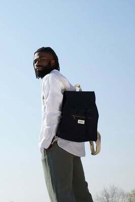 Hindbag | Backpack with 2 outside pockets - black - GOTS certified organic cotton - designed in Paris, France